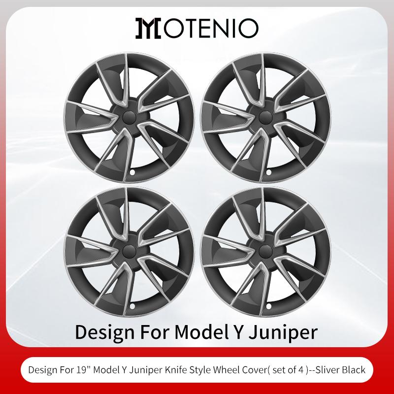 AAAIF1 4PCS for Model Y 2025-2026 Juniper 19 Inch Knife Style Hubcap Hub Cap Full Rim Cover Replacement Wheel Cap Accessories for Tesla