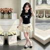 Girls Sweet Summer Bow Short Sleeve Top with Cartoon Cake Skirt Set