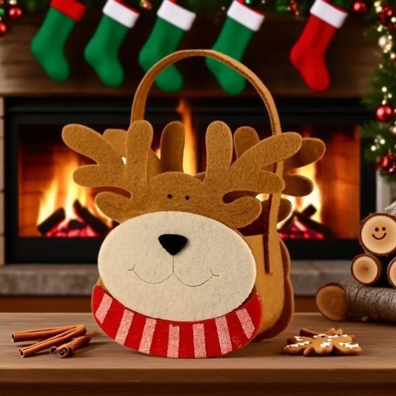 1-10PCS Christmas Felt Candy Bags Cartoon Apple Pouch Santa Sack Kids Gift Packaging Bag Xmas Tree Holiday Decoration