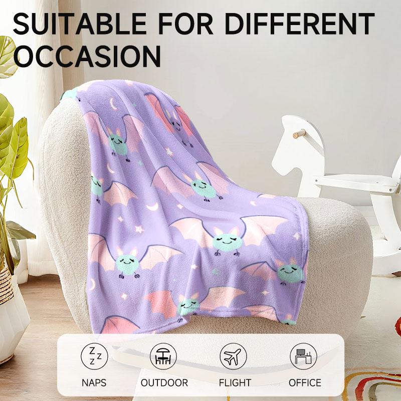 1 piece purple bat-themed flannel blanket, soft, suitable for sofa, bed, office, all-season use.