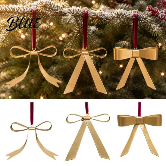 Decorative Bows for Garlands Gold Bow Christmas Ornaments Vintage Metal Hanging Decoration with Velvet Matte Ornaments Ribbon Xmas Tree Garland