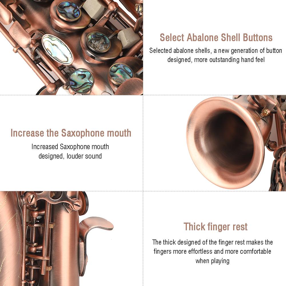 S97 Soprano Saxophone Set Elbow Tube Red Antique Abalone Shell Button Saxophone