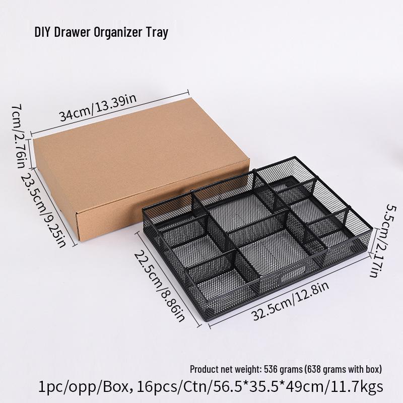 Iron Mesh DIY Stationery Organizer Tray - Multi-functional Desktop Storage Box