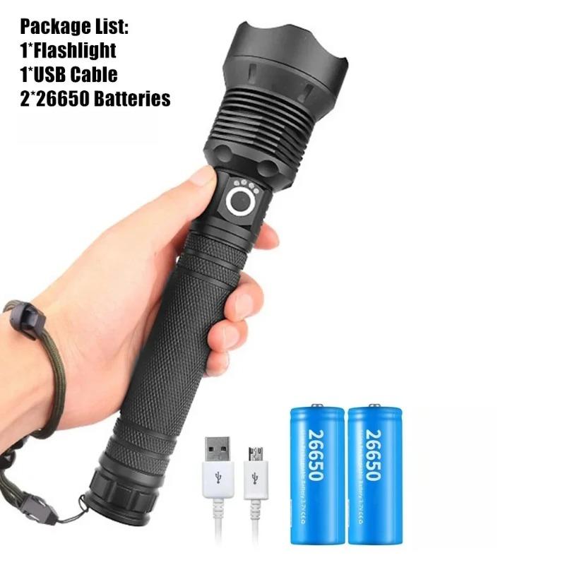 

Мощный тактический фонарь, светодиодный фонарик высокой мощности, супер яркий фонарь с USB-перезаряжаемым зумом, ручной фонарь для кемпинга, рыбалки на открытом воздухе BL-X92 length+26650 * 2