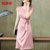 Hengyuanxiang Mulberry Silk V-Neck Short Sleeve Dress