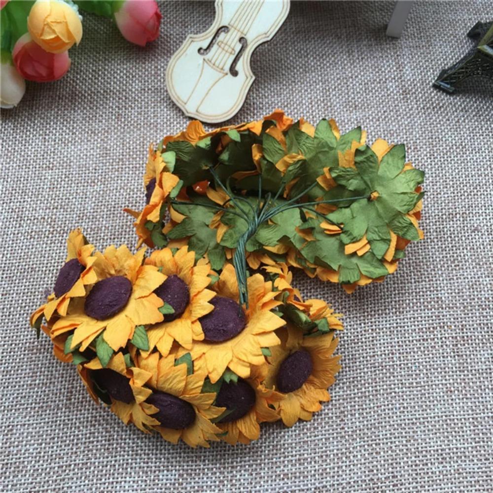 100pcs Handmade Artificial Sunflower Paper Flower Realistic Fake Flower  Wedding