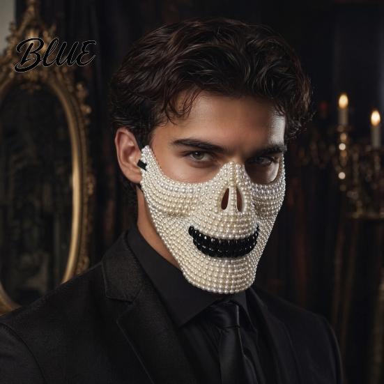 Diamond Skull Half Mask Halloween Face Mask Rhinestone Punk Knight Masquerade Prop Comfortable with Adjustable Straps Lightweight Plastic Party for