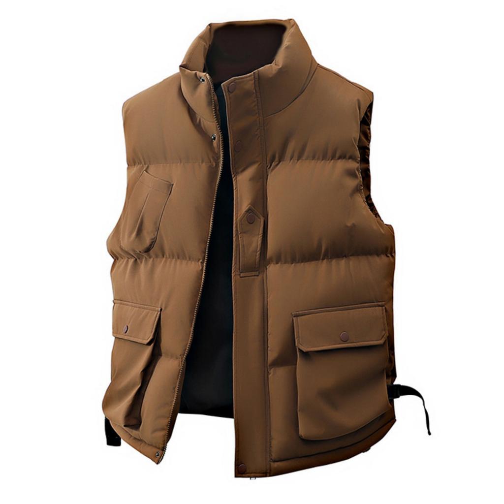 Men's -color Casual Stand-up Collar Vest, Men's Loose Workwear Sleeveless Jacket Vest
