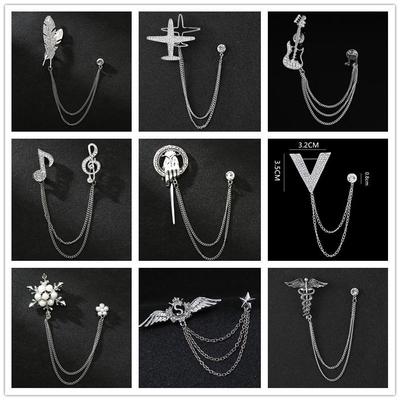 Men's Korean Style Eagle Guitar Brooch with Rhinestone Chain Badge