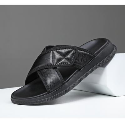 Mode Rindsleder Schwarz Luxusmode Plateau Herren Sandalen Sommer Designer Neu Weiche Sohle Lässig Outdoor Herren Hausschuhe Zapatos