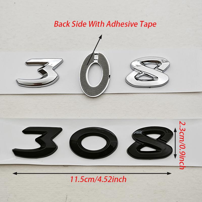New 3D ABS Chrome Black Logo 308 Emblem Letters Sticker Car Rear Trunk Badge For Peugeot 308 SW GT Line GTI T9 T7 P5 Accessories