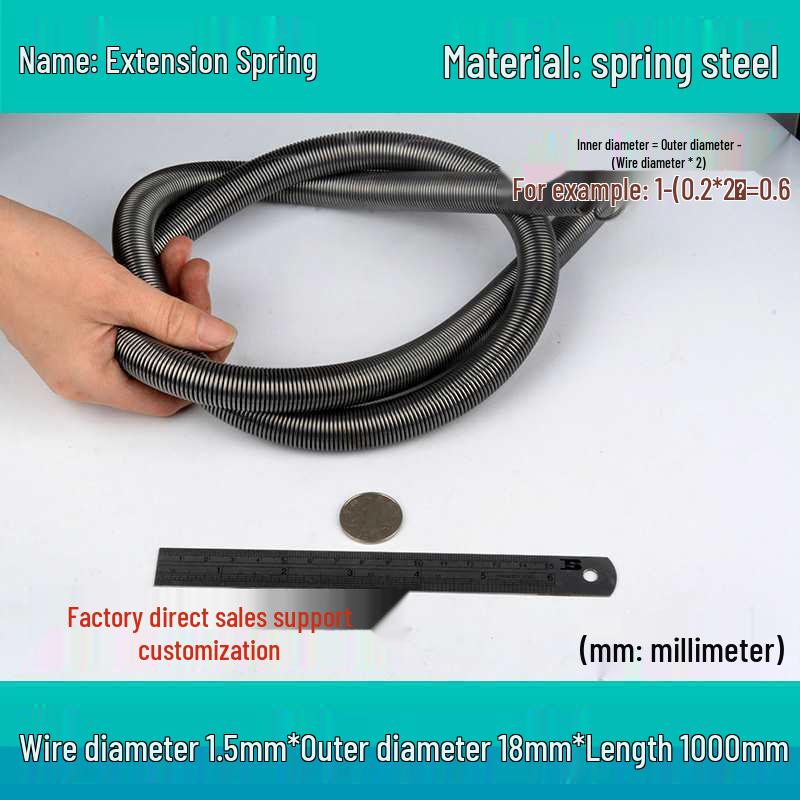1m Spring Coil Extension with Hook - Strong Tensile Force, Thin Soft Sheath, for Tarpaulins & Sliding Doors