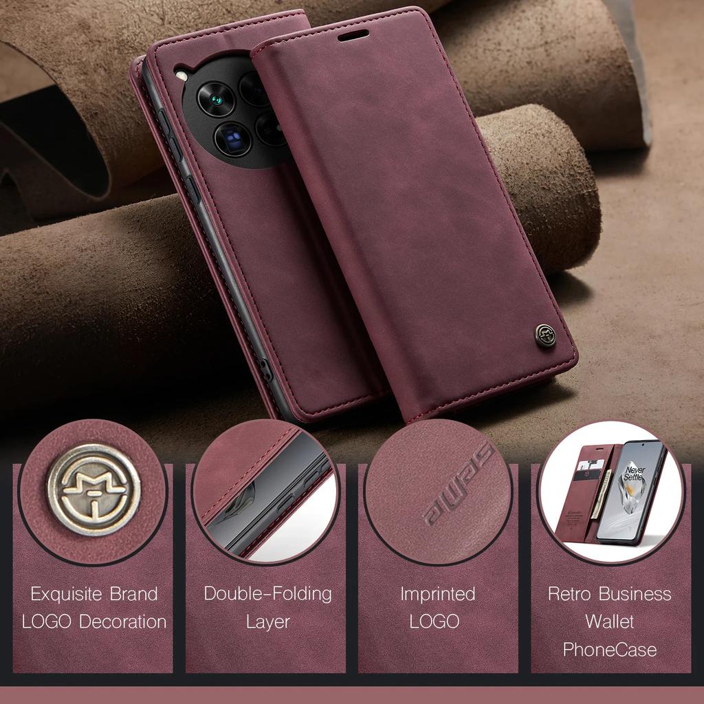 CaseMe  Retro Matte Leather Phone Case for OnePlus 13 OnePlus13 12 11 5G Shockproof Anti-fall Flip Wallet Stand Card Cover