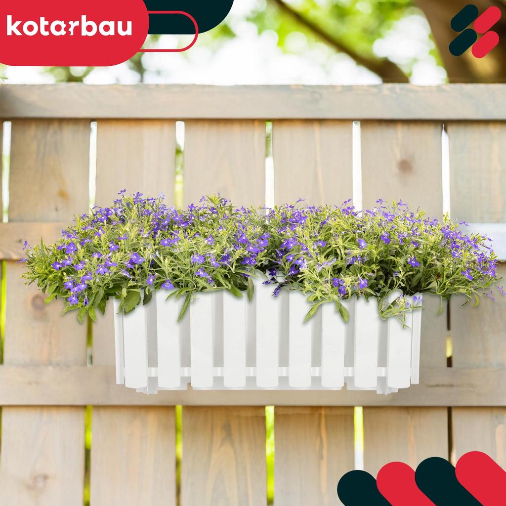 Flowerpot Balcony Terrace Box with Hooks Irrigation System White 40cm