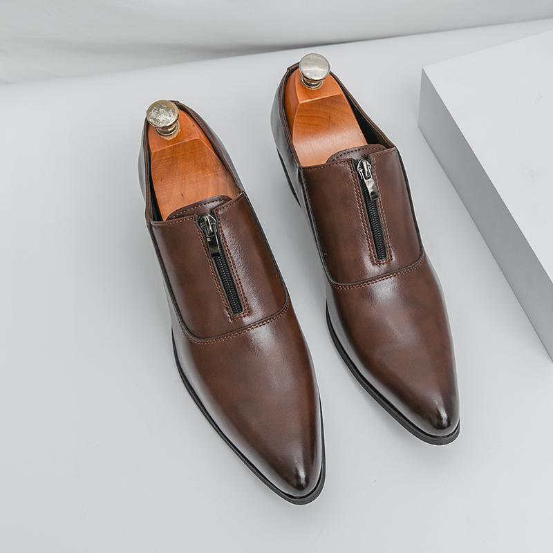 Fashion Thick Bottom Men's Business Loafers Elegantes Leather Casual Shoes New Arrival Walking Shoes Pointed Toe Slip On Flats Moccasins