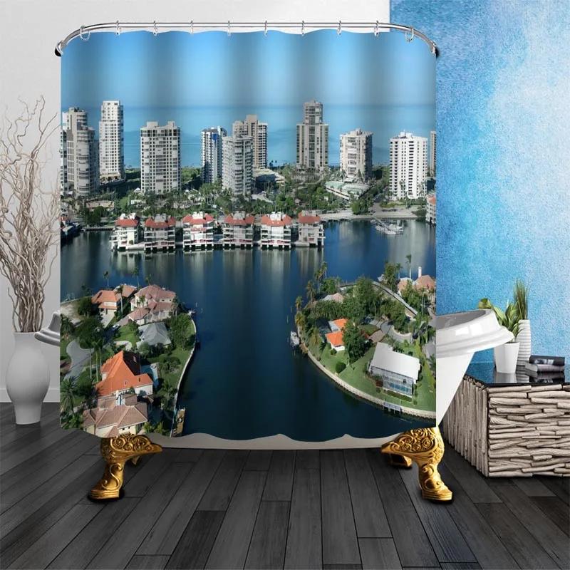Florida Landscape Shower Curtain Polyester Fabric Screens Curtain For Bathroom 3D Waterproof Bath Curtain With Hooks 90x180CM