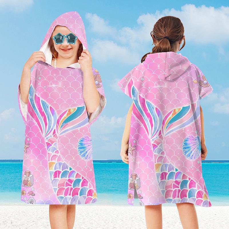 

2024 Детское банное полотенце из микрофибры с капюшоном - быстросохнущая, впитывающая накидка для плавания и пляжный халат Children s Microfiber Bathrobe