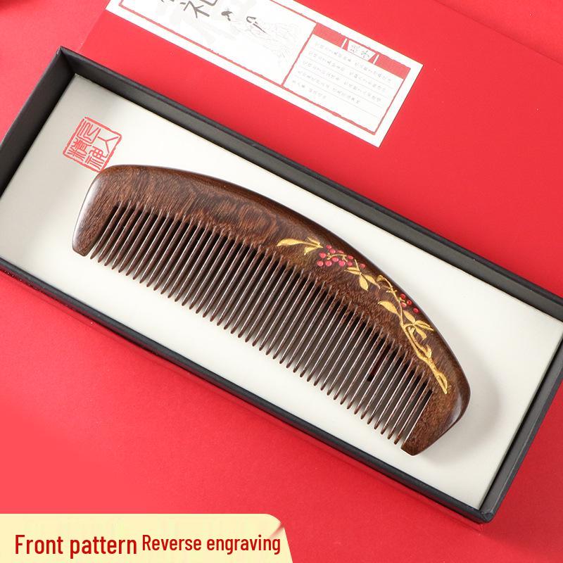 

Черная расческа для прямых волос из сандалового дерева с деревянной ручкой, гравированная подарочная коробка ко Дню медсестры.