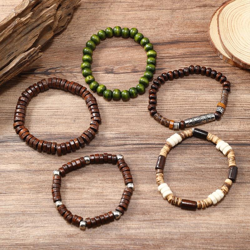 Hot-selling handmade beaded bracelet men's retro style multi-layer elastic line wooden bead coconut shell jewelry