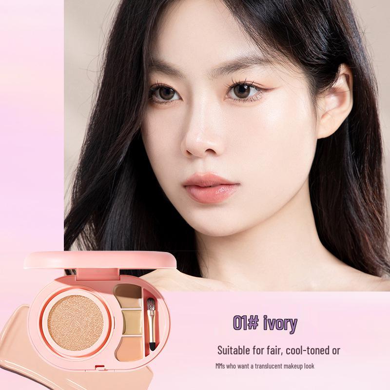Yuli Yula Soft Focus Waterproof 3-Color Concealer Cushion: Non-Caking, Breathable, Long-Lasting Makeup with Contouring.