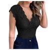 Women Sexy Solid V-neck Sheer Mesh Lace Sleeveless Slim Bodysuit