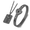 Set di Braccialetti con Lucchetto d'Amore Chiave per Coppia Creativa Transfrontaliera in Acciaio al Titanio