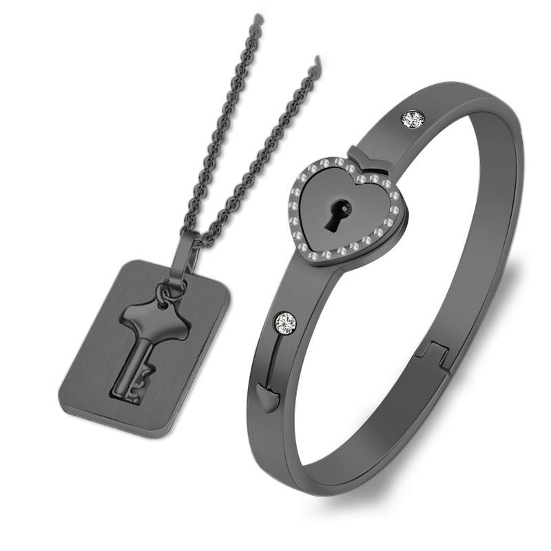 Set di Braccialetti con Lucchetto d'Amore Chiave per Coppia Creativa Transfrontaliera in Acciaio al Titanio