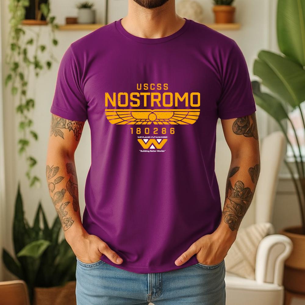2026 Summer 100% Cotton USCSS Nostromo Graphic Oversized Tee Nostromo Alien Sci-Fi Retro Themed Short Sleeve M