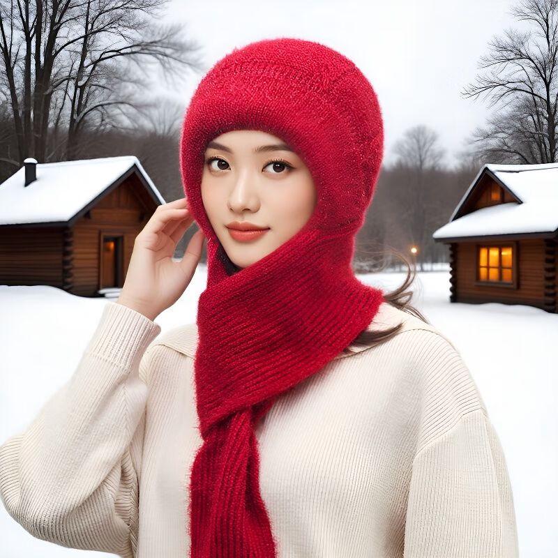 Women s Winter Integrated Knit Beanie & Scarf Set