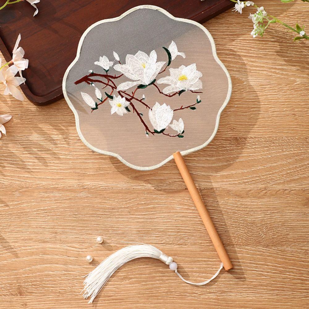 With Tassels Pendant Silk Fan Floral Pattern Tuan Fan Chinese Style Embroidery Fan  Home Decor