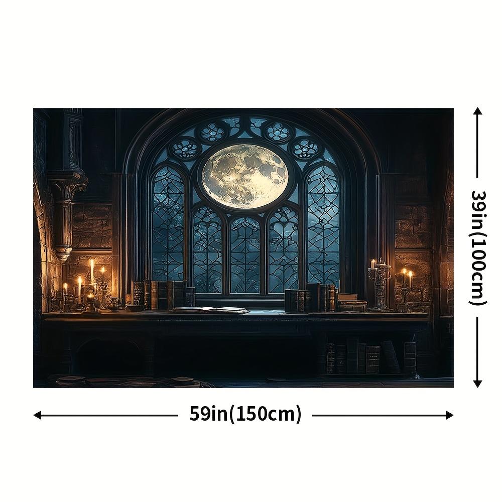 1 Vintage Gothic Bibliotheksfenster - strapazierfähige Polyesterfaser, perfekt für die Dekoration zu allen Jahreszeiten und festliche Atmosphären