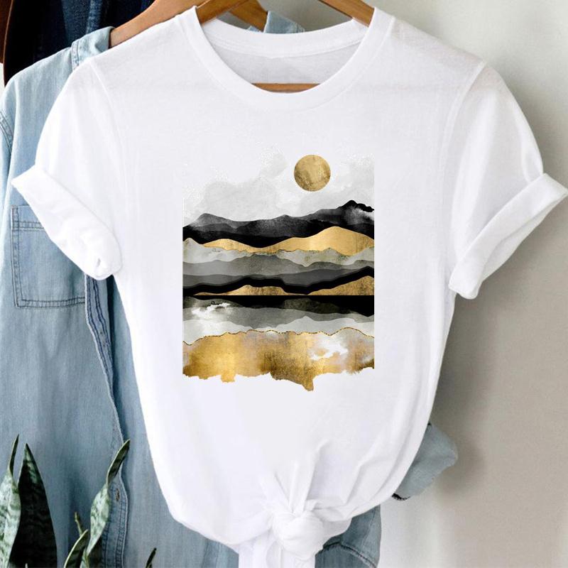 Watercolor Women Print Tee Top Summer Lovely Style Cute Sweet Fashion T-shirt Short Sleeve Lady Female Clothing Casual Graphic T-shirt
