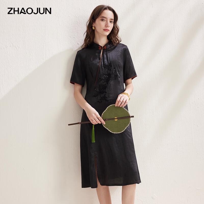 Zhao Jun Women s New Chinese Style Mulberry Silk Short-Sleeve Dress 2XL