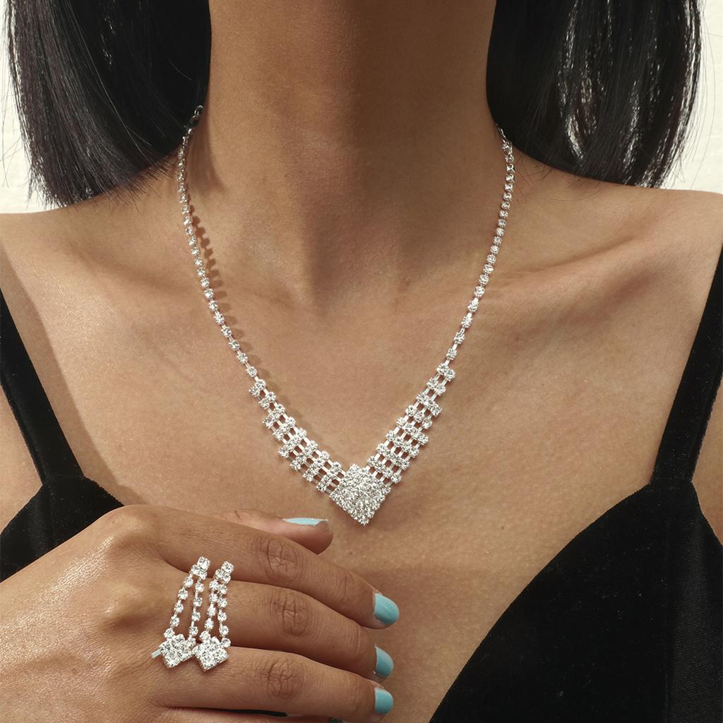Fashion Accessories Rhinestone Necklace Earrings Set, Piece Earrings Two-piece Set