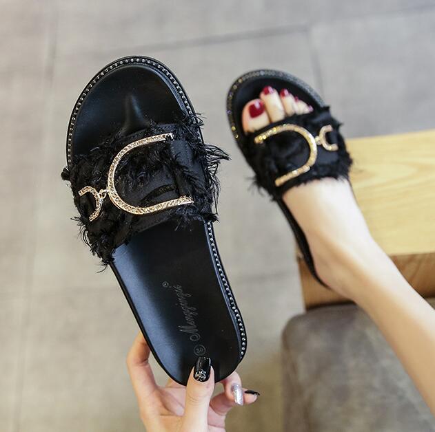 Fashion Big Size 34-43 Women Flat Heels Sandals Comfy Slip On Slides Woman Slippers Outside Rubber Flip Flops Femme Shoes Clogs Summer