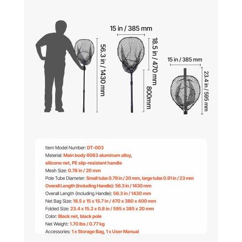 VEVOR Fishing Net, Foldable Landing Nets with Telescopic Handle, Portable Lightweight and Stronger 6063 Aluminum Fish Gear