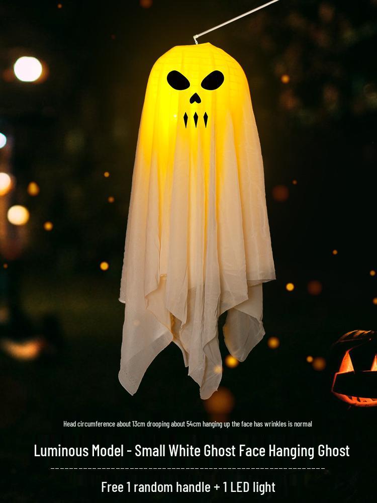 Halloween Ghost Pumpkin Lantern Pendant - Luminous Hanging Decoration for Spooky Indoor Scenes.