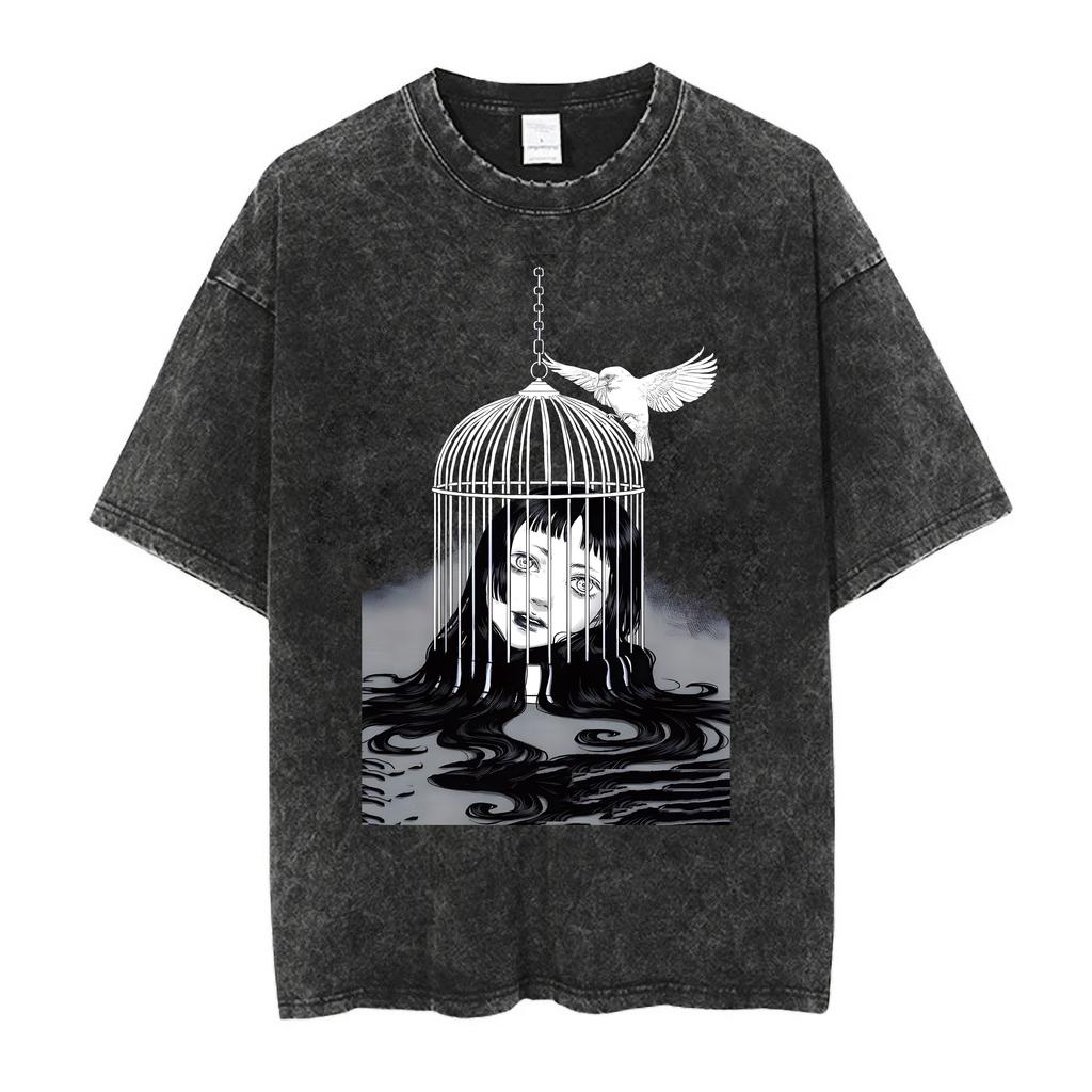 Streetwear Oversize Acid Tričko Pro Muže Ženy Thriller Komiksová Grafika Tričko Léto Prané Staré FuJiang Anime Top Trička