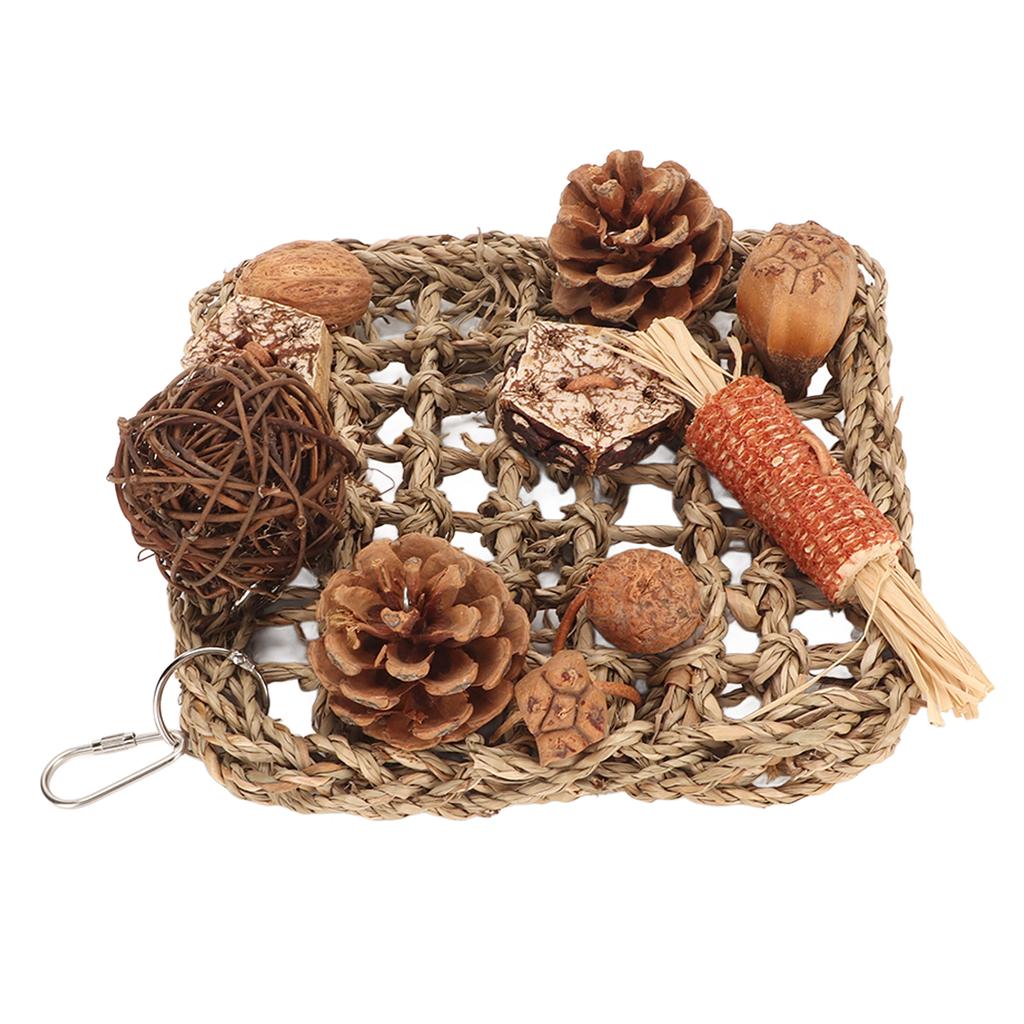 Bird Climbing Net Rattan Ball Pine Cone Corn Cob Nuts Straw Rope Parrot Woven Net for Parrot Cage