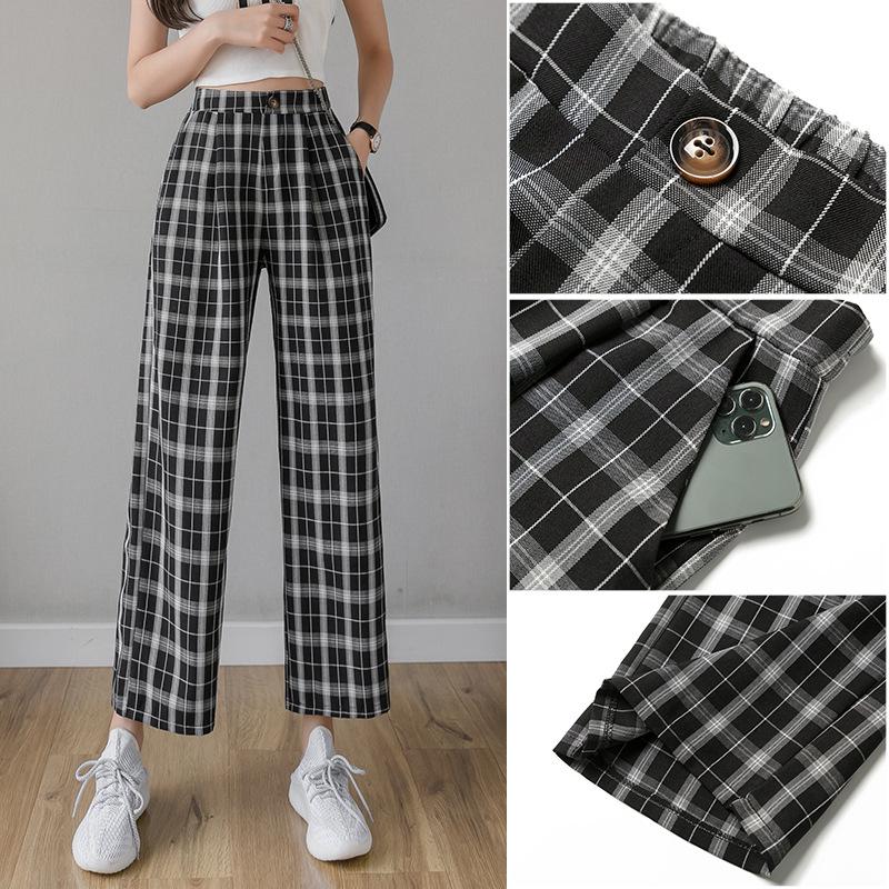 WM & MW Fashion Women Harem Pants Elastic High Waist Retro Plaid Casual Slim Pants Trousers with Bow Belt WM & MW Fashion Women Harem Pants Elastic High Waist Retro Plaid Casual Slim Pants Trousers with Bow Belt