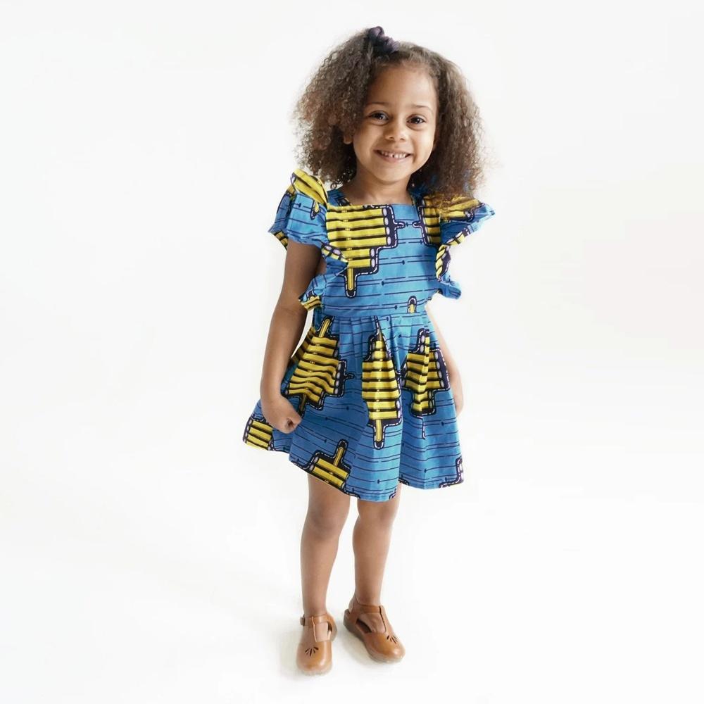 Ropa para bebés y niñas, vestido africano con estampado de estilo bohemio, mangas con volantes, sin espalda, para 1-6 años