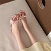 High Heels Women's Summer 2025 New French Pink Bow Sandals One-word Stiletto Square Head Outer Slippers