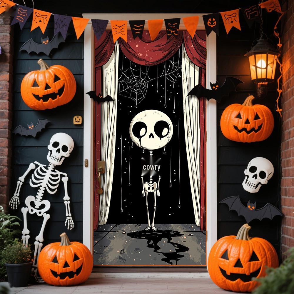 Halloween Polyester Door Sticker: Horror Atmosphere Background Decoration