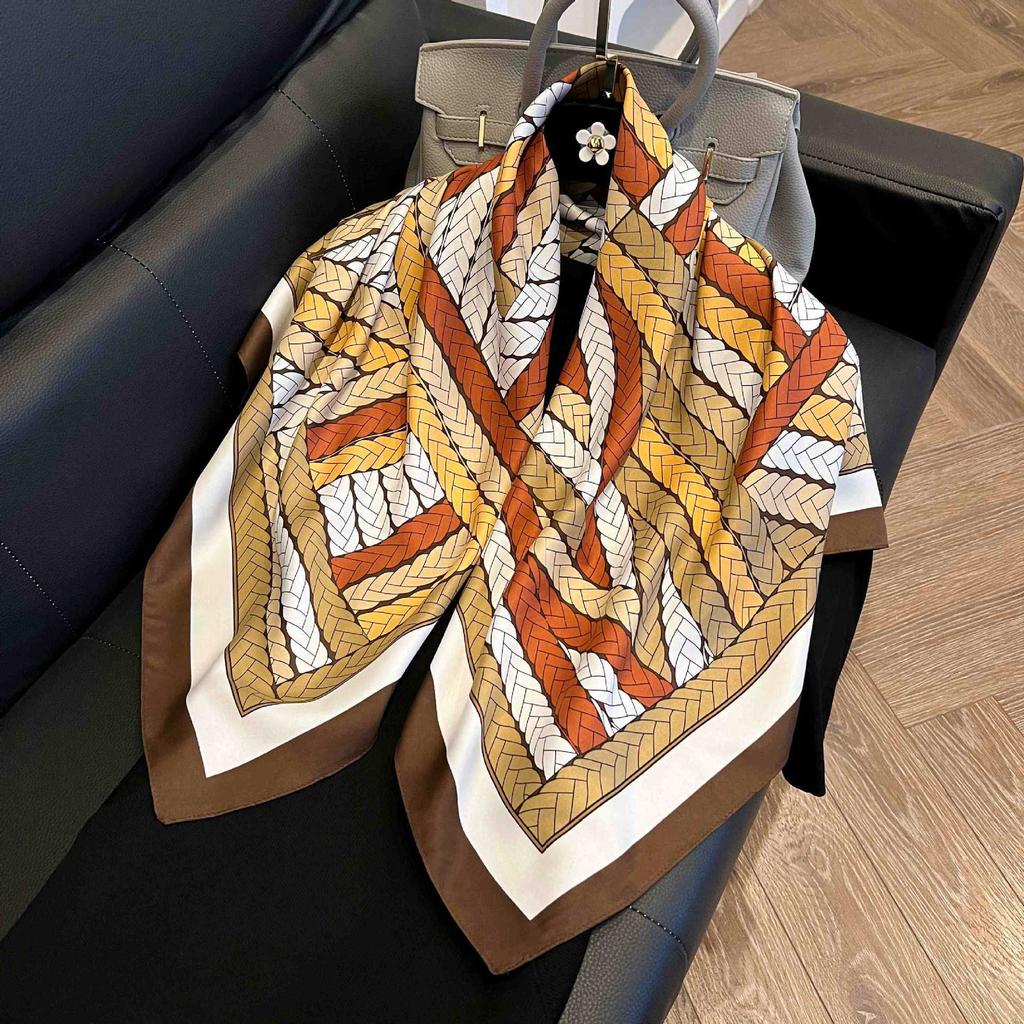 91Cm square scarf silk scarf women's new literary and fashion scarf accessories autumn and winter retro versatile shawl