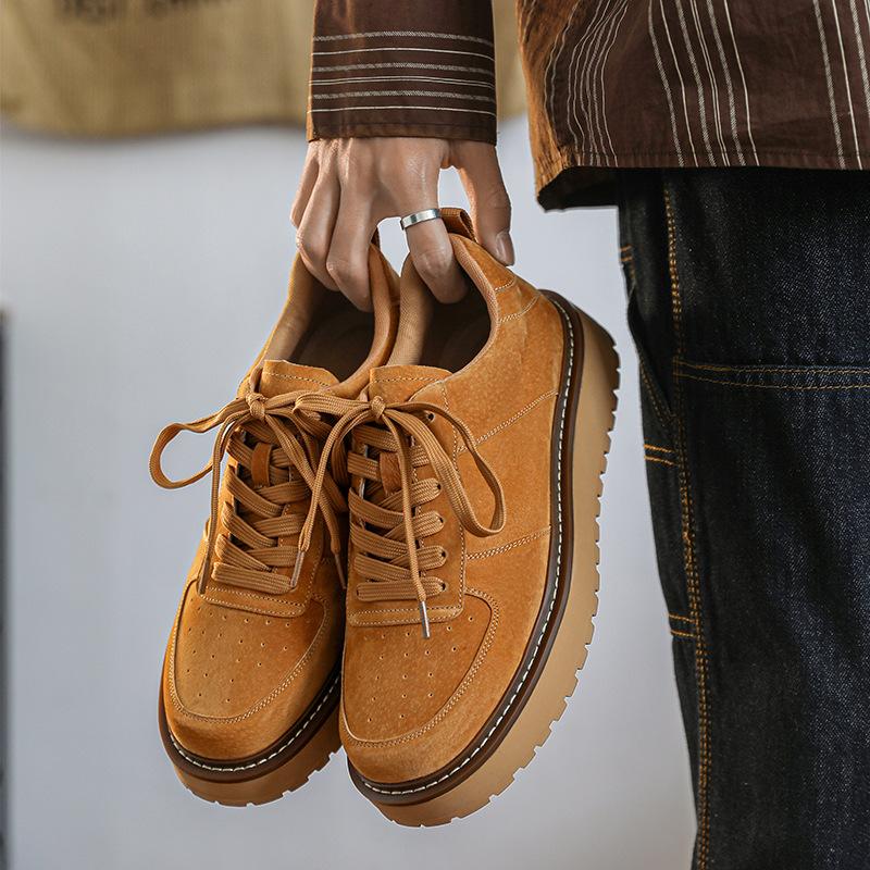 Übergröße Amerikanische Retro-Leder Herrenschuhe Dicksohlige Mittelhohe Gelbe Stiefel, Rauleder Herren Kurzstiefel, Herren Martin