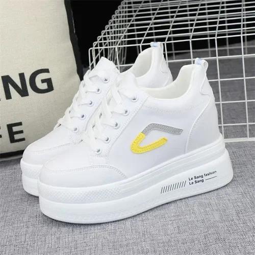 Fashion New autumn and winter fashion casual shoes women's high heels 10 cm thick base sneakers black white 34-39 platform boots