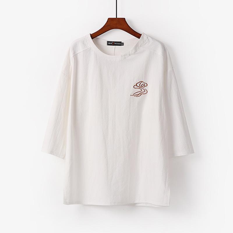 

Летний костюм в китайском стиле Тан, льняная футболка с короткими рукавами, мужская свободная одежда из хлопка и льна, большие размеры, с короткими рукавами S белый