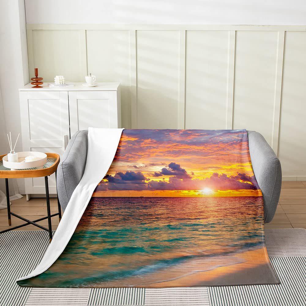 Tropical Ocean Sunrise Printed Blanket for Sofa Bed Travel Camping Living Room Office Conditioning Blanket for All Seasons Gifts