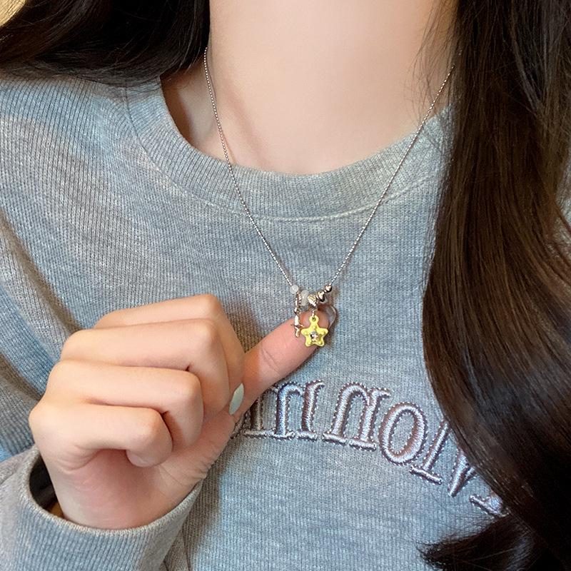 "Elegant Korean Titanium Steel Zircon Bow Necklace for Women"