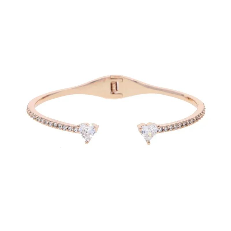2025 New Arrived Women Wedding Jewelry Open Adjusted Size Micro Paved CZ Fashion Heart Shape Bangle Bracelet